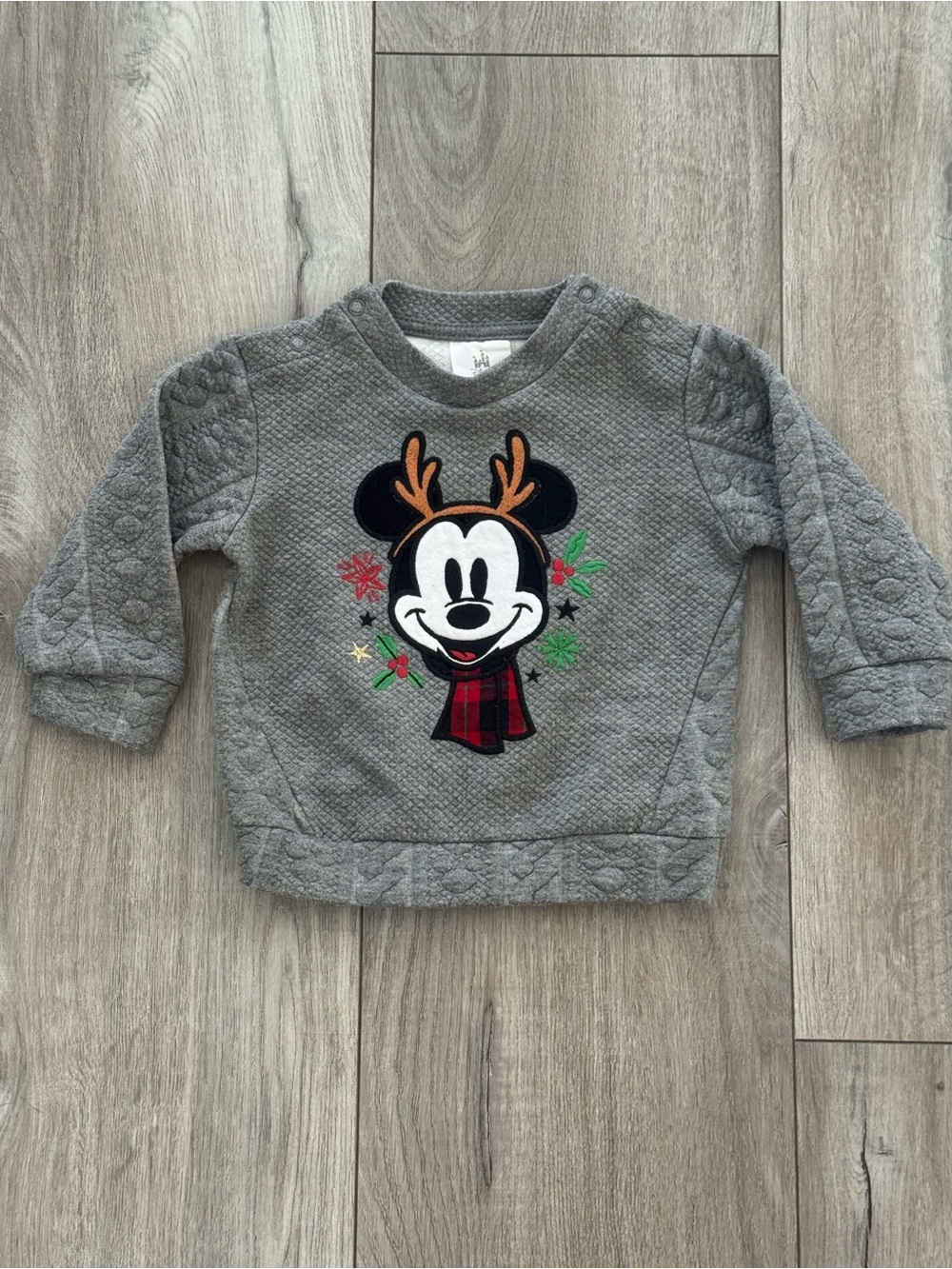 Disney Toddler Gray Mickey Reindeer Quilted Sweater